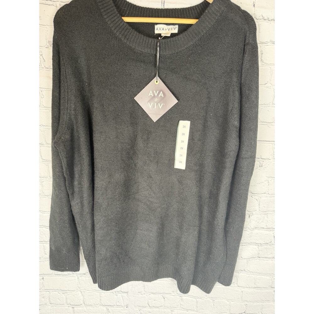 Ava & Viv Black Crewneck Knit Warm Basic Minimalist Sweater New‎ 2X